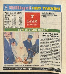 7 Kasım 1987 Takvim Yaprağı - Doğum Günü Hediyesi EFM(N)11938 - Gökçekoleksiyon