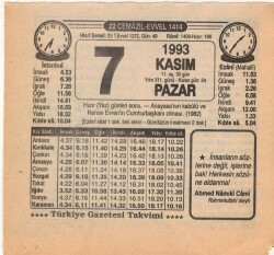 7 Kasım 1993 Takvim Yaprağı EFM(N)3861 - 1