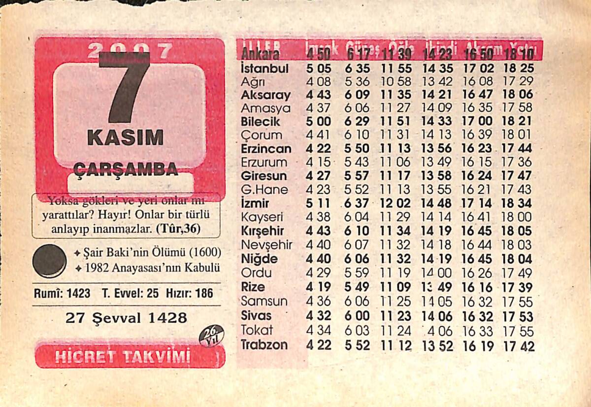 7 Kasım 2007 Takvim Yaprağı - Doğum Günü Hediyesi EFMN16014 - 1