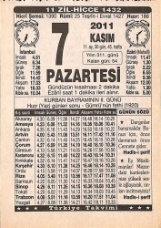 7 Kasım 2011 Takvim Yaprağı - Doğum Günü Hediyesi EFMN15282 - Gökçekoleksiyon
