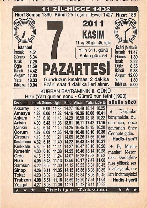 7 Kasım 2011 Takvim Yaprağı - Doğum Günü Hediyesi EFMN15282 - 1