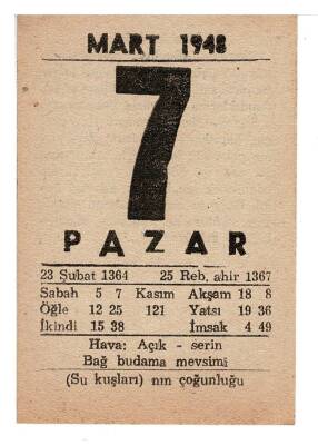 7 Mart 1948 Takvim Yaprağı EFM909 - 1