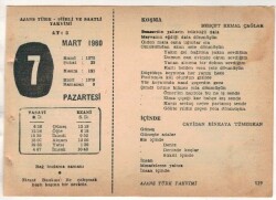 7 Mart 1960 Ajans Türk Takvim Yaprağı (Şiirli Saatli) EFM(N)1534 - 2