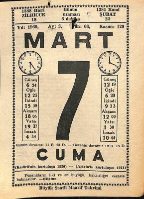 7 Mart 1969 Takvim Yaprağı - Doğum Günü Hediyesi EFM(N)11005 - 1