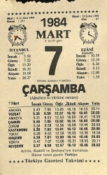 7 Mart 1984 Takvim Yaprağı - Doğum Günü Hediyesi EFM(N)11155 - Gökçekoleksiyon