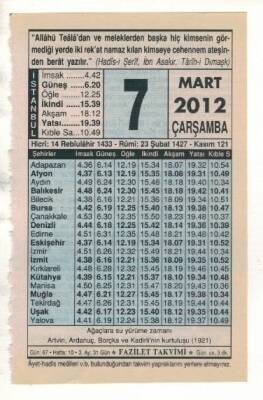7 Mart 2012 Takvim Yaprağı EFM(N)1877 - 1