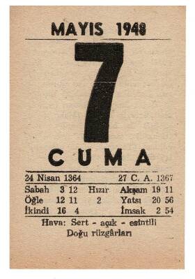 7 Mayıs 1948 Takvim Yaprağı EFM891 - 1