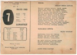 7 Mayıs 1960 Ajans Türk Takvim Yaprağı (Şiirli Saatli) EFM(N)1594 - 2
