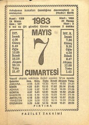 7 Mayıs 1983 Takvim Yaprağı - Doğum Günü Hediyesi EFM(N)12154 - Gökçekoleksiyon