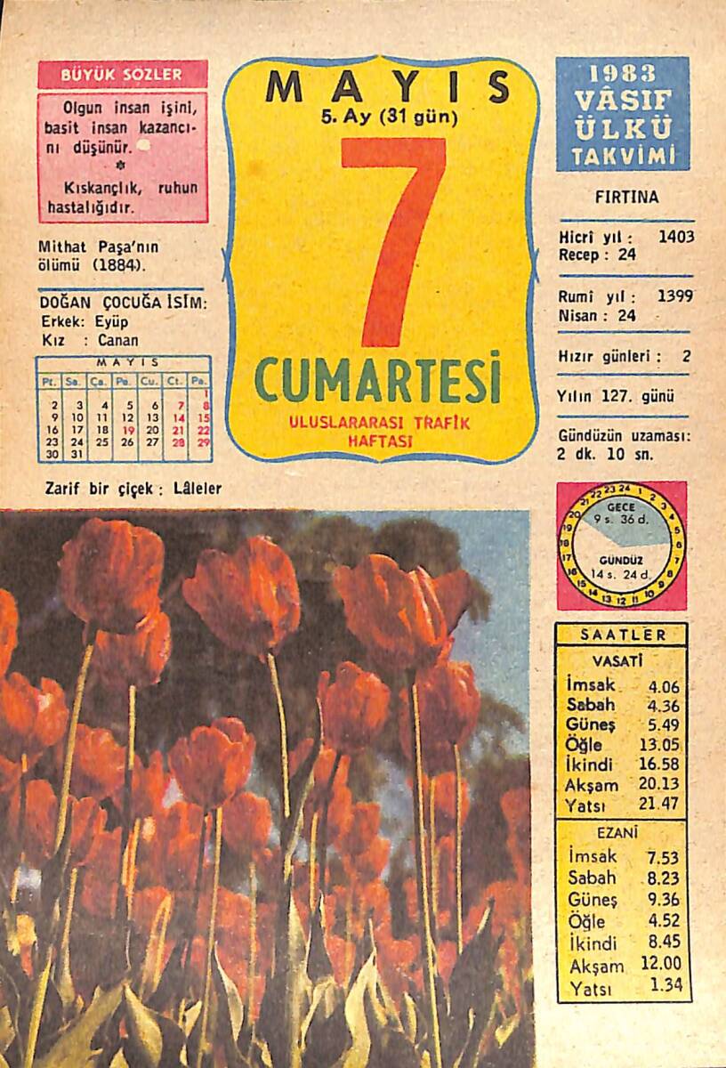 7 Mayıs 1983 Takvim Yaprağı - Doğum Günü Hediyesi EFMN15125 - 1