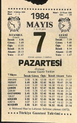 7 Mayıs 1984 Takvim Yaprağı - Doğum Günü Hediyesi EFM(N)11437 - Gökçekoleksiyon