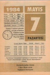 7 Mayıs 1984 Takvim Yaprağı EFM(N)6216 - Gökçekoleksiyon