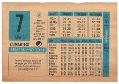 7 Mayıs 2011 Takvim Yaprağı EFM(N)1172 - 4