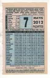 7 Mayıs 2012 Takvim Yaprağı EFM(N)1938 - 3