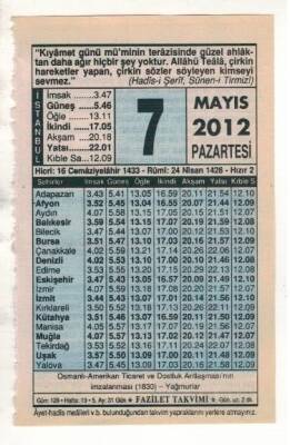 7 Mayıs 2012 Takvim Yaprağı EFM(N)1938 - 3