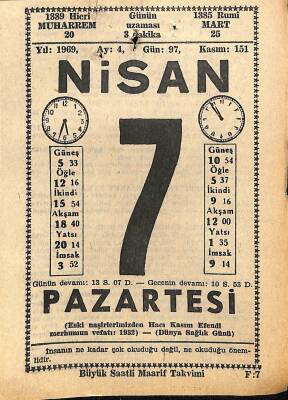 7 Nisan 1969 Takvim Yaprağı - Doğum Günü Hediyesi EFM(N)10982 - 1