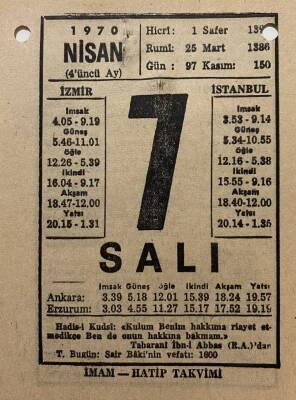 7 Nisan 1970 Takvim Yaprağı - Doğum Günü Hediyesi EFM(N)8262 - 1