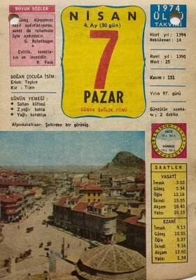 7 Nisan 1974 Takvim Yaprağı - Doğum Günü Hediyesi EFM(N)8194 - 2