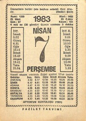 7 Nisan 1983 Takvim Yaprağı - Doğum Günü Hediyesi EFM(N)12494 - Gökçekoleksiyon