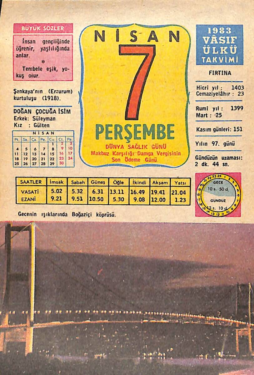 7 Nisan 1983 Takvim Yaprağı - Doğum Günü Hediyesi EFMN15153 - 1