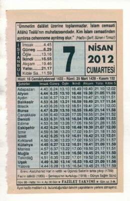 7 Nisan 2012 Takvim Yaprağı EFM(N)1908 - 1