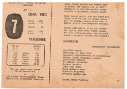 7 Ocak 1960 Ajans Türk Takvim Yaprağı(Şiirli Saatli) EFM(N)1801 - 1