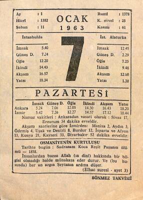 7 Ocak 1963 Takvim Yaprağı - Doğum Günü Hediyesi EFM(N)11420 - 1