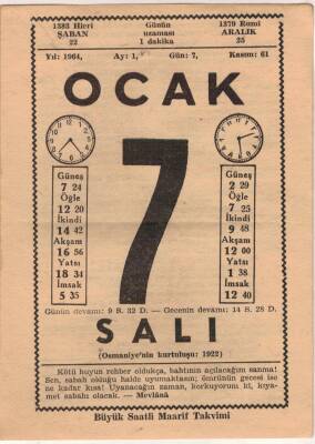 7 Ocak 1964 Takvim Yaprağı EFM(N)4532 - 1
