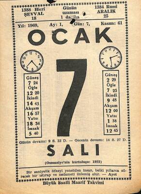 7 Ocak 1969 Takvim Yaprağı - Doğum Günü Hediyesi EFM(N)11040 - 1