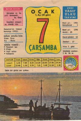 7 Ocak 1981 Takvim Yaprağı EFM(N)2731 - 1