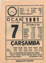 7 Ocak 1981 Takvim Yaprağı EFM(N)4653 - Gökçekoleksiyon