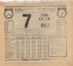 7 Ocak 1986 Takvim Yaprağı EFM(N)5025 - Gökçekoleksiyon