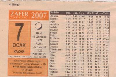 7 Ocak 2007 Takvim Yaprağı EFM(N)5094 - 1