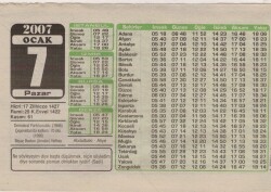 7 Ocak 2007 Takvim Yaprağı EFM(N)5125 - Gökçekoleksiyon