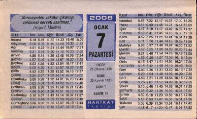 7 Ocak 2008 Takvim Yaprağı - Doğum Günü Hediyesi EFM(N)7473 - 1