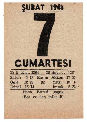 7 Şubat 1948 Takvim Yaprağı EFM919 - 1