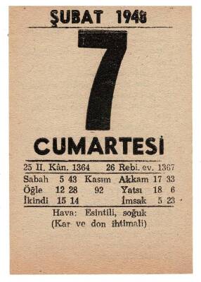 7 Şubat 1948 Takvim Yaprağı EFM919 - 3