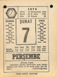 7 Şubat 1974 Takvim Yaprağı - Doğum Günü Hediyesi EFM(N)12280 - Gökçekoleksiyon