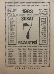 7 Şubat 1983 Takvim Yaprağı - Doğum Günü Hediyesi EFM(N)7804 - Gökçekoleksiyon