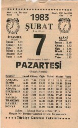 7 Şubat 1983 Takvim Yaprağı EFM(N)5387 - Gökçekoleksiyon