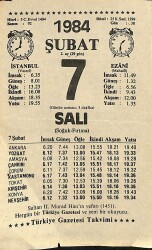 7 Şubat 1984 Takvim Yaprağı - Doğum Günü Hediyesi EFM(N)11816 - Gökçekoleksiyon