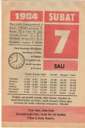 7 Şubat 1984 Takvim Yaprağı EFM(N)5330 - Gökçekoleksiyon