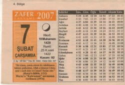 7 Şubat 2007 Takvim Yaprağı EFM(N)5526 - Gökçekoleksiyon