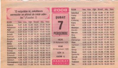 7 Şubat 2008 Takvim Yaprağı EFM(N)5554 - 1