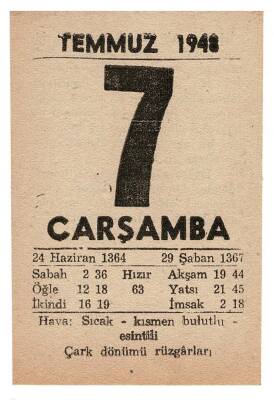 7 Temmuz 1948 Takvim Yaprağı EFM871 - 1