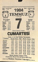 7 Temmuz 1984 Takvim Yaprağı - Doğum Günü Hediyesi EFM(N)11461 - Gökçekoleksiyon