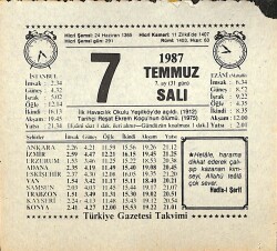 7 Temmuz 1987 Takvim Yaprağı - Doğum Günü Hediyesi EFMN13819 - Gökçekoleksiyon