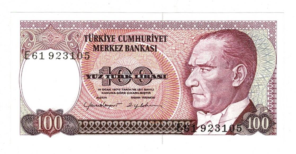 7.Emisyon 2.Tertip 100 Türk Lirası Seri E61 *Filigran Farklı* - ÇİL TCK10116 - 1
