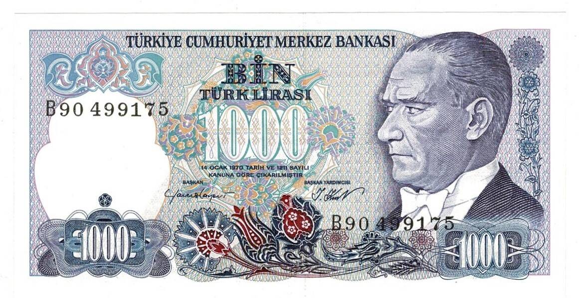 7.Emisyon 1.Tertip 1000 Türk Lirası Seri B90 ÇİL - TCK9870 - 1