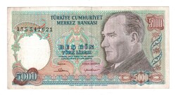 7.Emisyon 1.Tertip 5000 Türk Lirası Seri A55 - ÇT+ TCK10137 - Gökçekoleksiyon